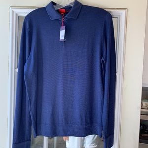 ISAIA Long Sleeve Blue Polo Shirt, US M, BRAND NEW